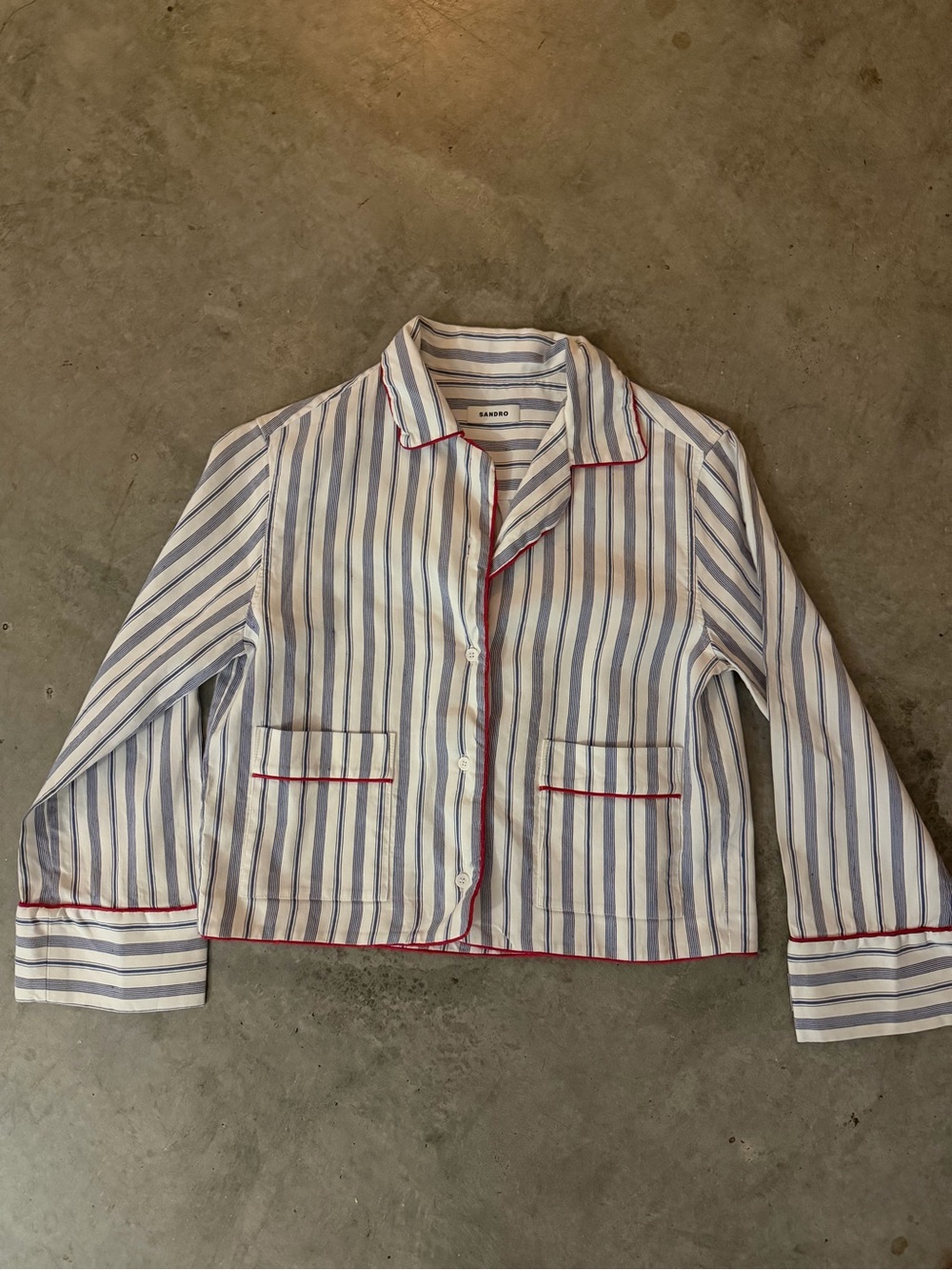 SANDRO striped cropped button up blouse